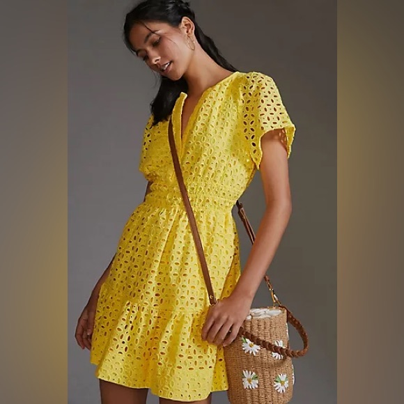 Anthropologie Dresses & Skirts - Anthropologie Maeve The Somerset Mini Eyelet Dress‎ Yellow Size Medium Petite